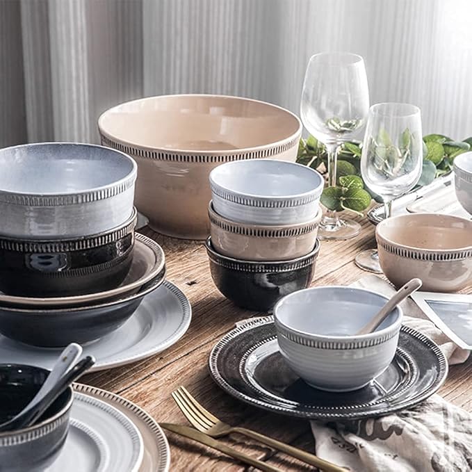 Dinnerware Sets Dish Set,Retro American Porcelain Tableware Set with Plates Bowls and Dish,Ceramic Dinner Set for Home Kitchen and Dinning