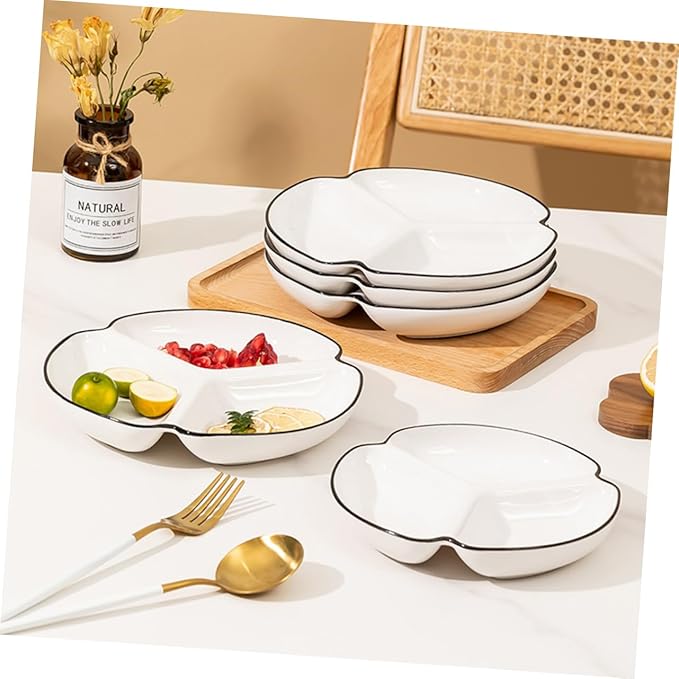 VALICLUD Ceramic Divided Serving Dish Three Compartment Plate for Portion Control Food Grade Dinnerware for Snacks Appetizers Fruits for Home and Party Use