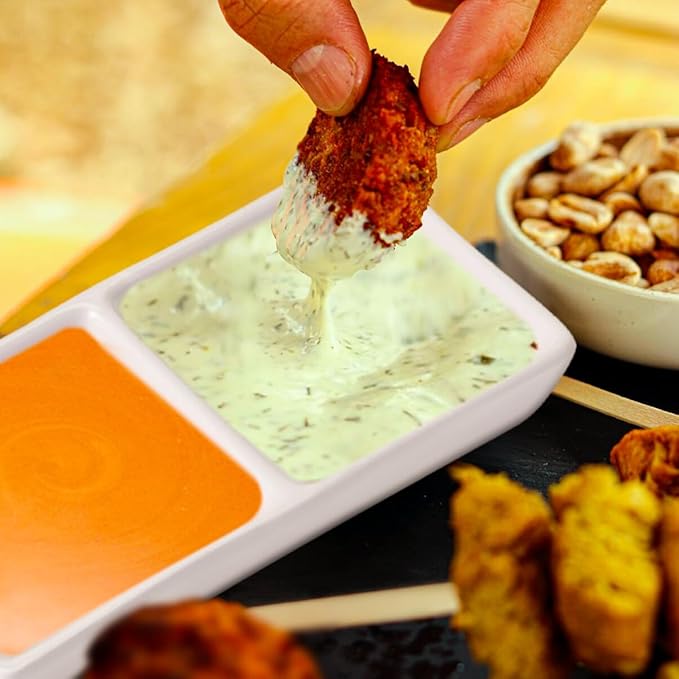 Kichvoe 2-Compartment Ceramic Snack Dish Divided Sauce Plates Appetizer Serving Tray for Soy Sauce Vinegar Ketchup Condiments 4.72X2.75In Ideal for Home Kitchen Gatherings