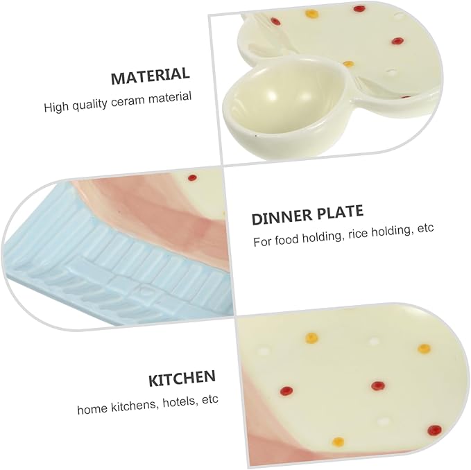 LIFKOME 1pc Ceramic Dumpling Plate Cake Shape Serving Tray Restaurant Salad Plate Easy Clean