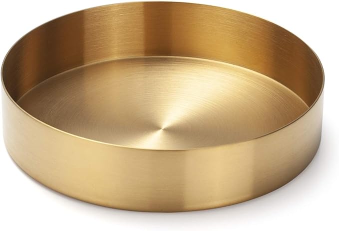 Round Gold Tray Stainless Steel Jewelry, Make up, Candle Plate Decorative Tray (5.5 inches)
