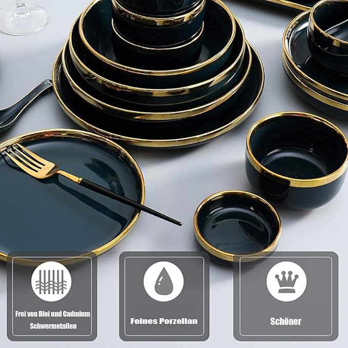 Nordic Style Tableware Set, Ceramic Plate And Bowl Set, Family Restaurant Tableware, 2/4/6 Person Tableware Set, Handmade Ceramic Utensils (Cyan White 9 pcs)