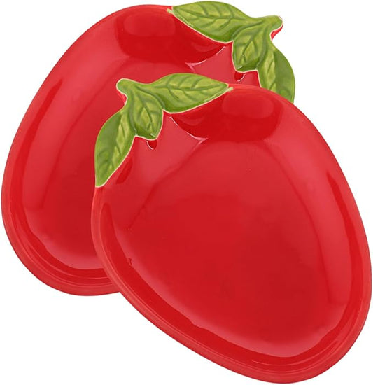 2pcs Strawberry Shaped Ceramic Serving Plates Creative Appetizer Dishes for Snacks and Sauces Decorative Food Containers for Home Kitchen
