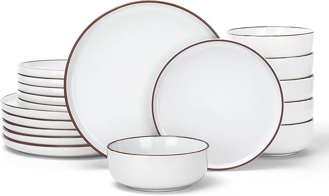 Modern white ceramic tableware set, round bowls and plates, 12 piece set
