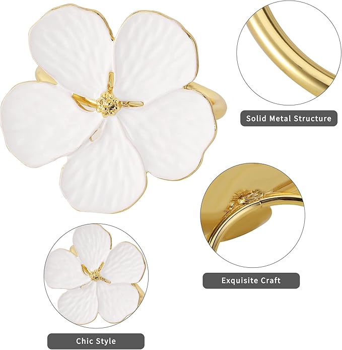 Lewondr Napkin Rings, Set of 12 Flowers Napkin Ring Holders Dinner Tables Rings Elegant Ornament Table Setting Decoration for Wedding, Christmas, Thanksgiving, Birthday, Holiday, Party, White