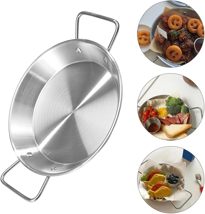 Garneck Stainless Steel Snack Plate with Double Handles Decorative Serving Tray for Parties Microwave-safe Anti-scalding for Desserts Salads and Afternoon Tea