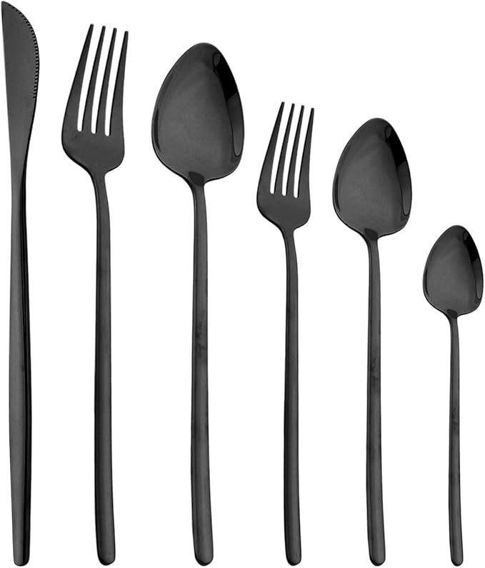 36-piece Black 18/10 Stainless Steel Flatware Set, Resuable Cutlery Set For 6, Complete Tableware Set For Home Restaurant Wedding Party Daily Meal, Mirror Polish