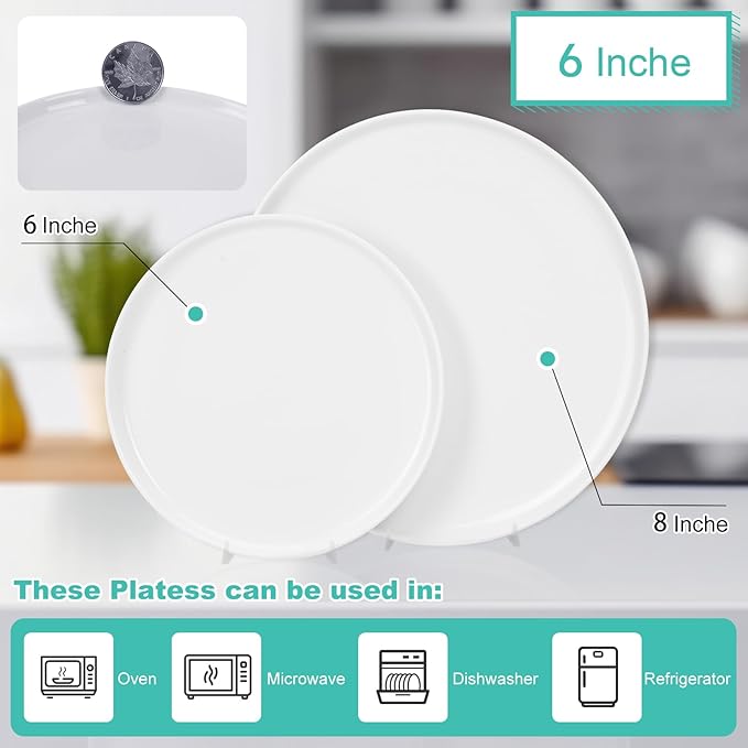 AntoKueh White Small Ceramic Plates Set of 4, 6 Inch Round Porcelain Appetizer Plate,Mini Dessert Plates with lipped Edge for Cake, Snack, Bread