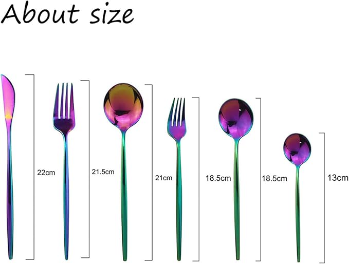 JASHII Silverware Set, Mirror Polished Rainbow Flatware Cutlery Set Service for 4, Shiny Finish 24 Pieces Stainless Steel Utensils Set Dinner Knife Fork Spoon Dessert Fork Salad Spoon Dishwasher Safe