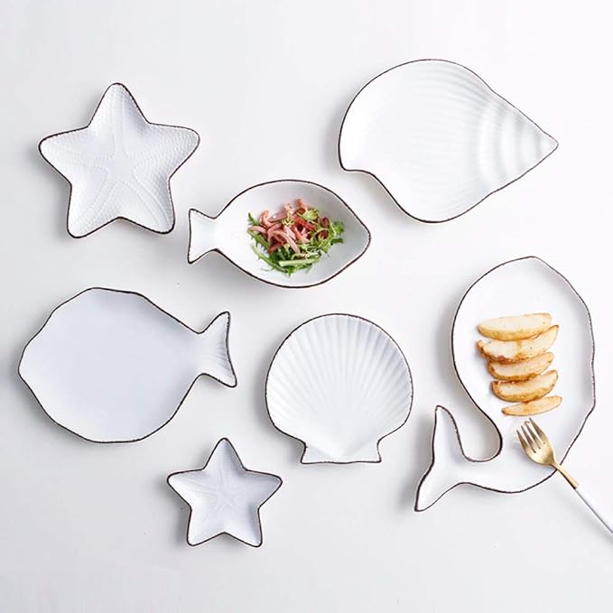 Porcelain plateOcean Style Ceramic Plate Tableware Whale Fish Dish Shell Starfish Trumpet-blue starfish small