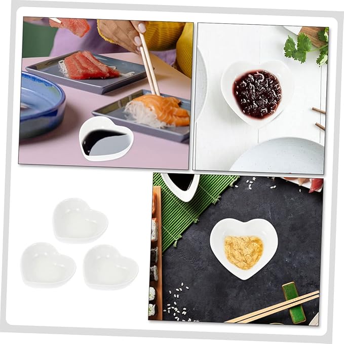 IMIKEYA 3Pcs Heart Shaped Ceramic Condiment Dish Set Sauce Serving Plates for Dipping Suitable for Snacks Desserts and Appetizers