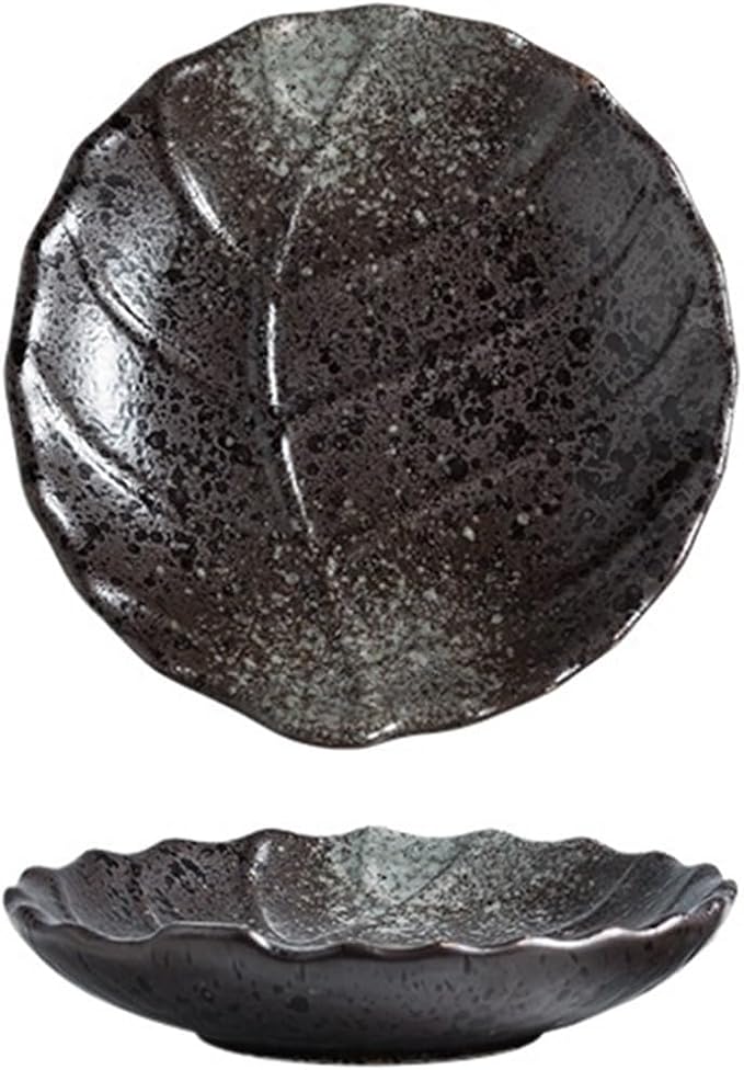 Sauce Dish 1 Piece Leaf Textured Round Plate Restaurant Ceramic Snack Dessert Plate Appetizer Plate Sauce Bowl Snack Plate(4)