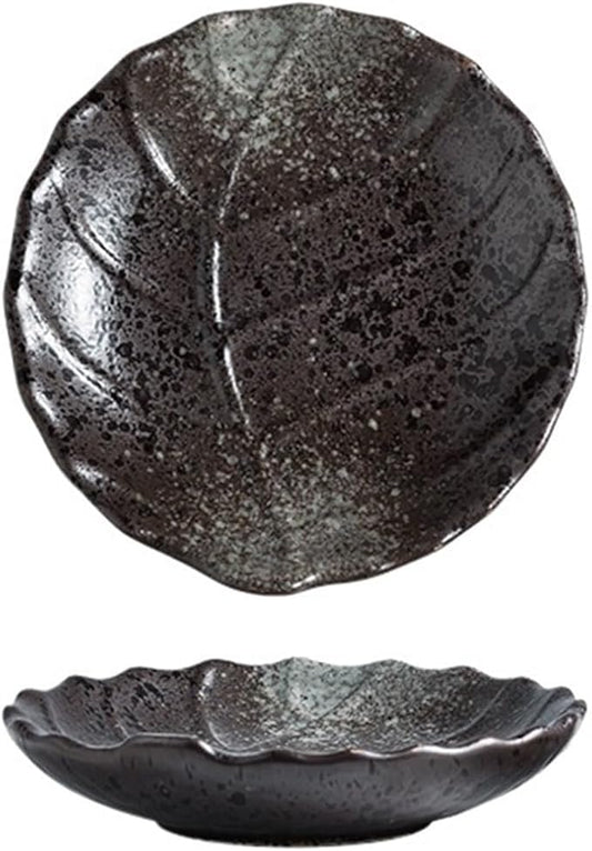 Sauce Dish 1 Piece Leaf Textured Round Plate Restaurant Ceramic Snack Dessert Plate Appetizer Plate Sauce Bowl Snack Plate(4)