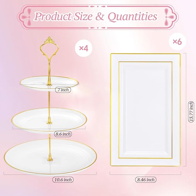 Supernal 3 Tier Cupcake Stands, 6pcs Plastic Trays, 4Pack Cupcake Dessert Stand, Party Tray Set, Cake Platters Includes 6 pcs Pastry Tray,4 pcs Round Cake Trays
