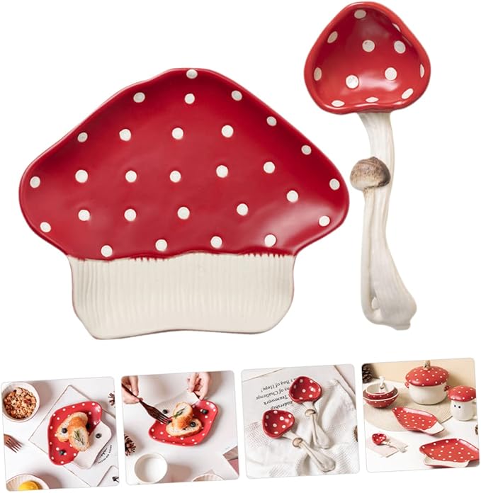 OUNONA Mushroom Ceramic Plate Salad Serving Bowl Design Multi-function Kitchen Supplies