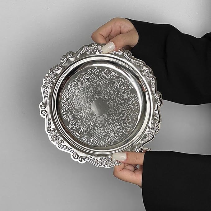 Metal Food Serving Trays Small Instrument Jewelry Tray Silver Fruit and Dessert Plates for Wedding, Hotel, Christmas Candy Display