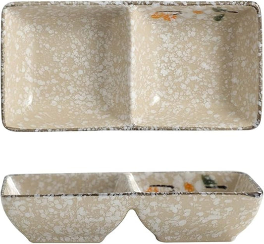 Dipping Bowls Soy Sauce Dish Ceramic Appetizer Plates Serving Tray Rectangular Divided Sauce Dishes for Sushi Ketchup Dessert Appetizer Seasoning Dishes Sauce D