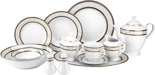 Euro Porcelain 57-pc Banquet Dinnerware Set, Luxury Tableware Dining Service for 8