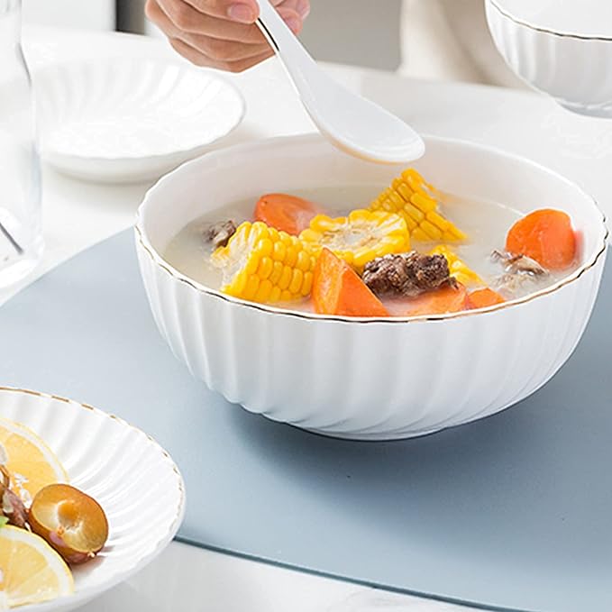32-Piece White Dinnerware Sets, Modern European Dinner Plate and Bowl Set, Table Service for 6-8, Phnom Penh High-End Tableware Set Microwave Safe, Dessert/Soup/Sal