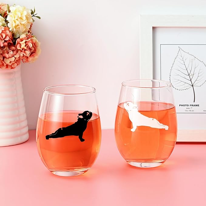 Futtumy Bulldog Wine Glasses Set of 2, French Bulldog Gifts, Bulldog Gifts, French Bulldog Dog Lovers Gift for Women, Gift for Dog Lovers for Christmas Birthday Mother's Day, 17Oz Wine Glass
