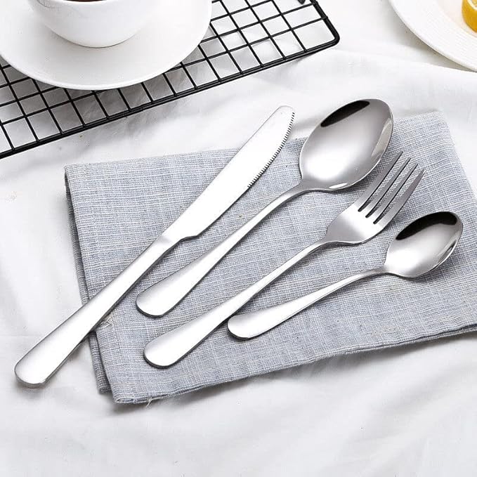 HornTide 16-Piece Flatware Sets Dinner Knife Fork Spoon Teaspoon 4-Piece Place Setting Service for 4 Person Stainless Steel Mirror Polishing