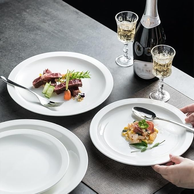 Modern Large Dinner Plates 7.5-inch Simple White Ceramic Round Commercial Western Steak Dinner Plate Home Wide-rim Appetizer Kitchen Tableware Stackable Dinner Plates