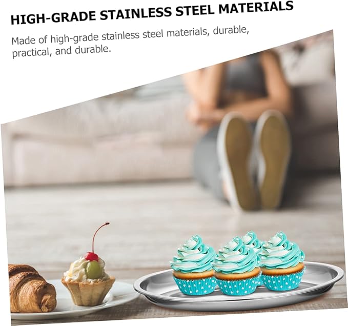 ERINGOGO 2pcs Stainless Steel Oval Pan Food Serving Platters Fruit Trays for Serving for Party Cheese Plate Oval Serving Platter Large Charcuterie Dinnerware Buffet Snack Dishes Meal Silver