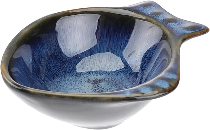 Fishbowl Condiment Dish Ceramic Serving Plate Unique Appetizer Bowl for Family