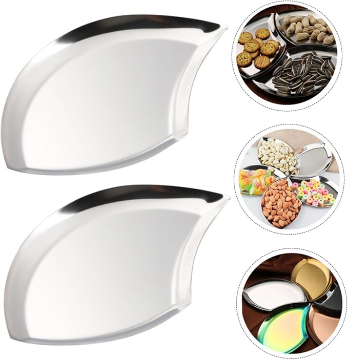 ABOOFAN 2sets Spoon Tray Fruit Trays Serving Dish Serving Tray Round Food Storage Tray Candy Plates Candy Tray Spoon Storage Holder Snack Plate Storage Plate Silver Stainless Steel 2pcs*2