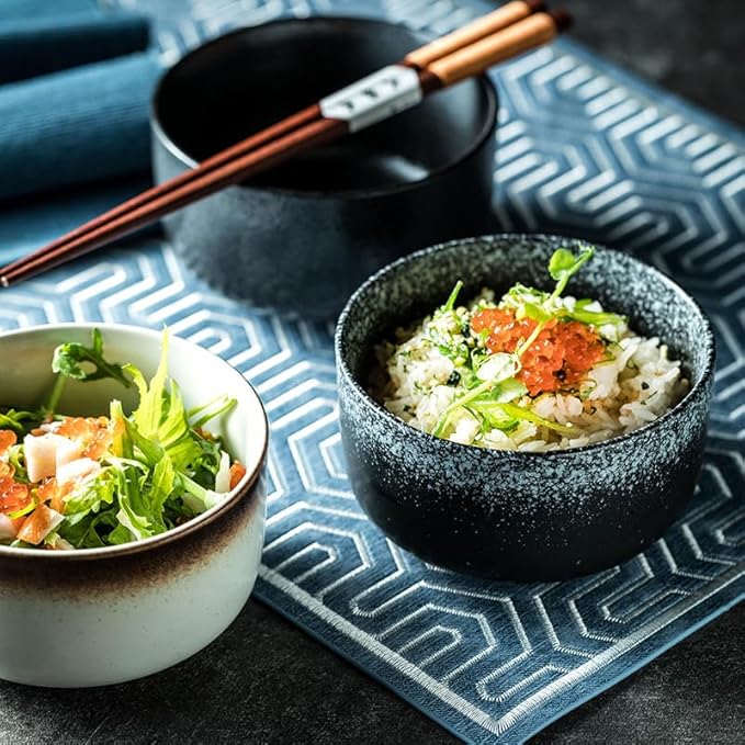 Kitchen Plates Ceramic Bowls, Japanese Soup Bowls, Commercial Retro Noodle Bowls, Salad Bowls Restaurant Plates(B)