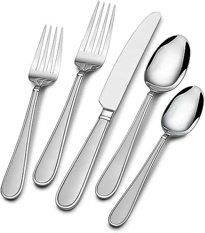Gourmet Basics by Mikasa 5159003 Westfield Frost 45-Piece Stainless Steel Flaware Set with Serving Utensil Set, Service for 8