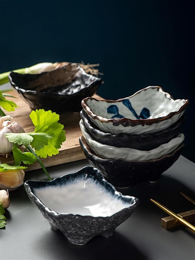 Dipping Bowls Creative Japanese Ceramic Plate Snack Dish Household Tableware Seasoning Plate Dipping Plate Soy Sauce Plate Vinegar Plate Appetizer Bowls(C)