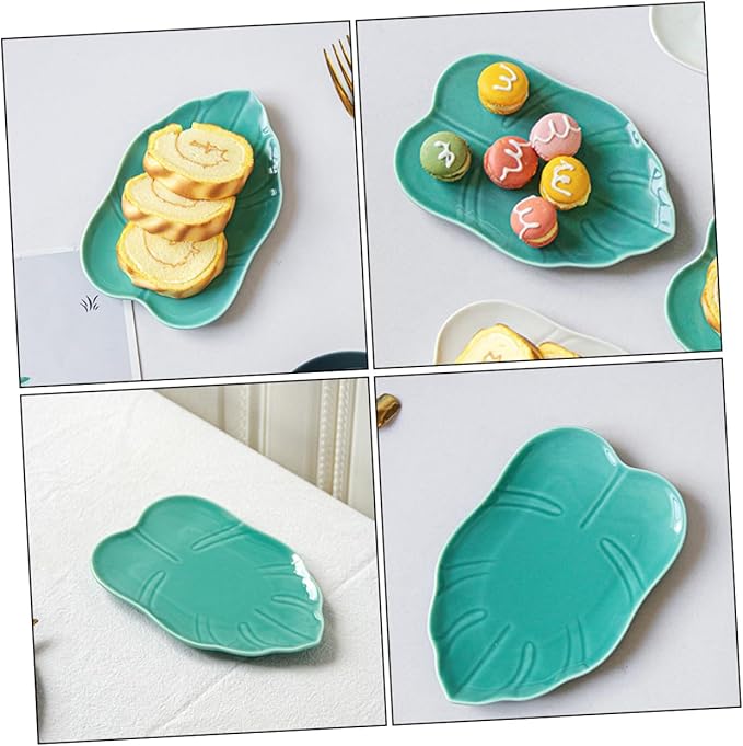 LIFKOME Ceramic Leaf-shaped Appetizer Plate for Desserts Fruits and Snacks Elegant Food Serving Dish for Parties Home Use and Catering Blue