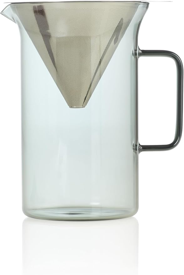 AdHoc Pour Over Coffee Maker - Manual Brewer for Ground Coffee - Reusable Stainless Steel Filter - Heat-Resistant Glass Coffee Dripper - Dishwasher Safe