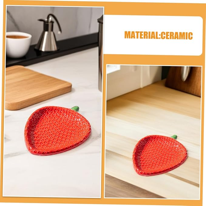 Zerodeko Strawberry Shaped Ceramic Appetizer Plates Charming Porcelain Snack Dish for Sushi Pastries and Desserts Compact and Portable for Home Gatherings and Outdoor Picnics