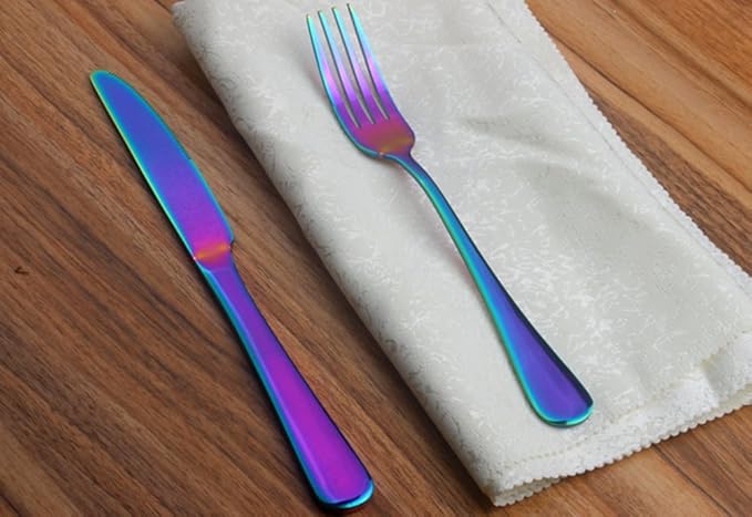 Lots 4pcs Stainless Steel Tableware Dinner Spoon Fork Knife Flatware Serving Sets Spoons Forks Knives，Colorful-4