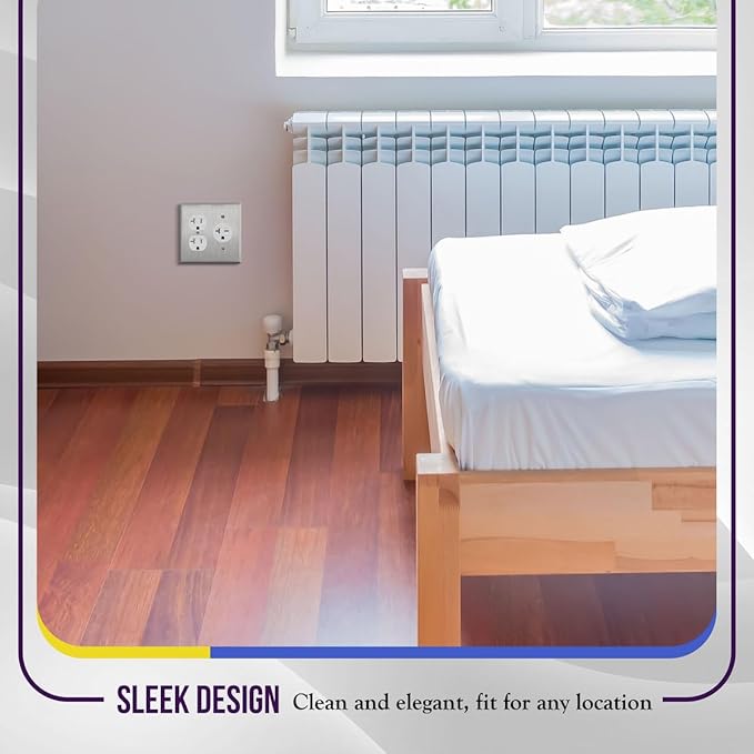 ENERLITES Combination Duplex Outlet or Single Receptacle 1.406" Hole Metal Wall Plate, Corrosive Resistant, Size 2-Gang 4.50" x 4.57", 772151, 430 Stainless Steel, UL Listed, Silver