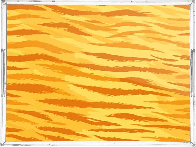 Serving Tray with Handles Clear Acrylic Tray 12x16 Inch Decorative Rectangular Tray Organizer for Ottoman Coffee Table Bathroom Bright Orange Yellow Tiger Print