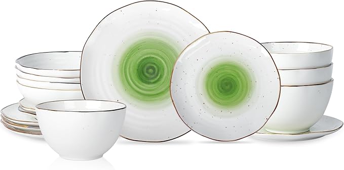 Christian Siriano Luma 16-Piece Dinnerware Set Porcelain, Green