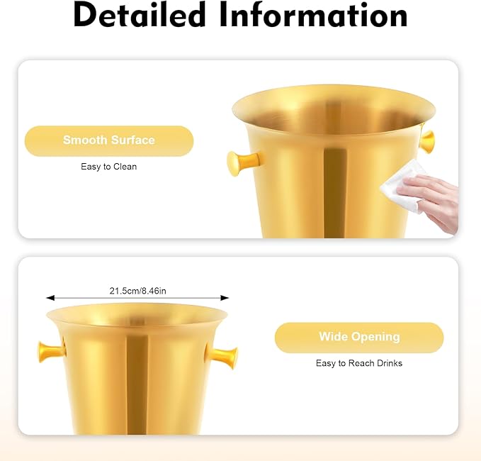 Modern Gold Party Ice Bucket 1.32Gal Stainless Steel Standing Ice Bucket with Stand for Home Parties Weddings Outdoor Events