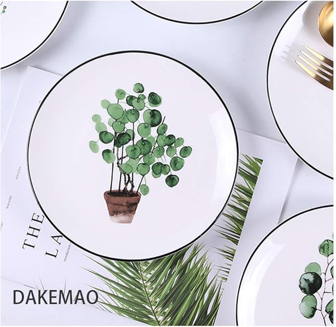 SHINING 8” Green Vegetable Ceramic Plate Creative Fruit Plate Household Steak Plate Plate Set of Ceramic Tableware (Plate A)