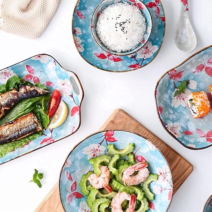 Porcelain Dinnerware Sets Plates and Bowls Sets 11 Pcs Dinnerware Sets, Porcelain Tableware Set with Plates Dishes and Bowls, Ceramic Dinner Set, Microwave and Dishwasher Safe