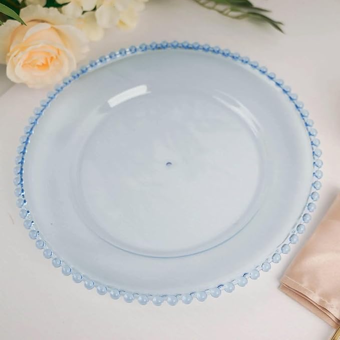 Efavormart 12-Pack Acrylic Charger Plates 13" Round Transparent Dusty Blue with Beaded Rim - Decorative Dinner Party Serving Plates