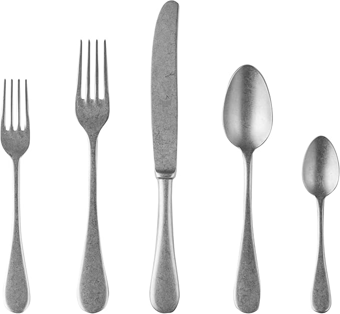 Mepra Vintage Stainless Steel Cutlery Set for 1, 5 Pieces, Spoons, Forks and Knives, Pewter