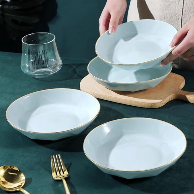 SONGCHAO Party Supplies Plate Dish Plate Home Celadon Gold Edge Light Luxury Tableware Set Creative Deep Plate Ceramic Plate Gold Plate Soup Plate Party Plates (Color : 7inch)