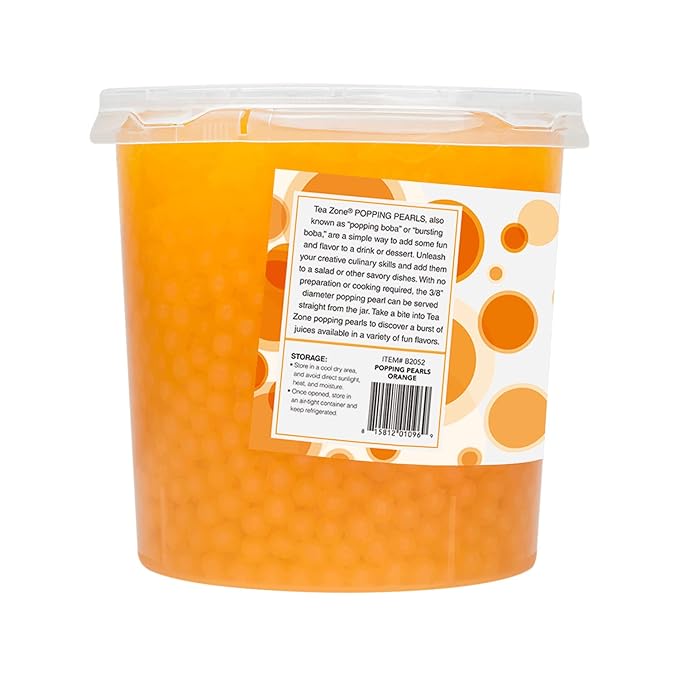 Tea Zone B2052 7 lbs Orange Popping Pearls for Boba Tea Beverages, Sweets, Ice Cream Topping