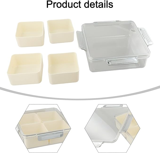 White Divided Serving Tray with Lid, 45 Compartments Snack Box for Candy Nuts Cookies Fruit, Portable ABS Food Storage Container for Parties Picnics Gatherings(Milk silver-square)