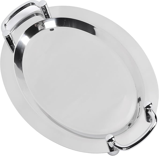 Stainless Steel Buffet Plate, Mirrored Silver Tray, Bright Mirror Finish Serving Tray with Handle for Hotel Restaurant Banquet (Square Length 43 cm) (Circular Diameter 40 cm) (Egg Shape,