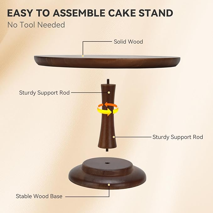 Rustic Cake Stand, 10 Inch Wood Cake Stand Set Wooden Round Cupcake Stand for Wedding Birthday Party Decor Dessert Cookie Serving Tray Pie Plate Holder Farmhouse Style