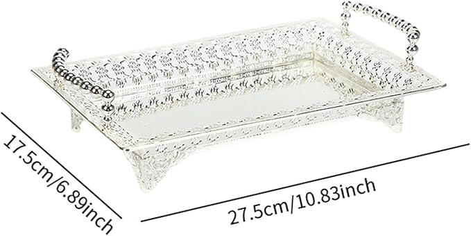Serving Tray with Handle Dessert Cake Stand Vanity Table Tray Fruit Basket Elegant Serving Platter for Dessert, Silver